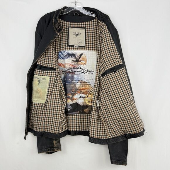 Top Gun Leather Jacket Mens XXL Distressed Moto Aviator Vintage Aviation - Picture 8 of 16